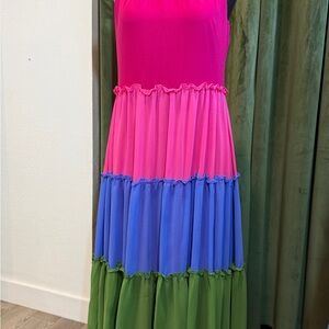 Chico's Hot Pink, Blue & Green Tiered Sundress